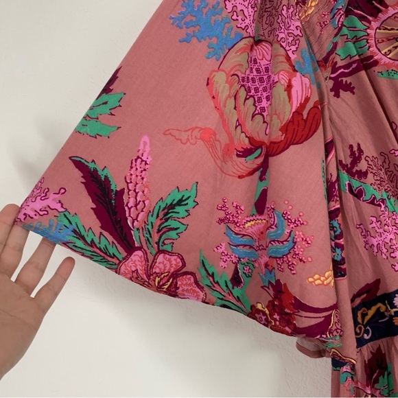 Anthropologie Womens pink ruffle embroidered flutter sleeve maxi dress XL - Picture 8 of 13